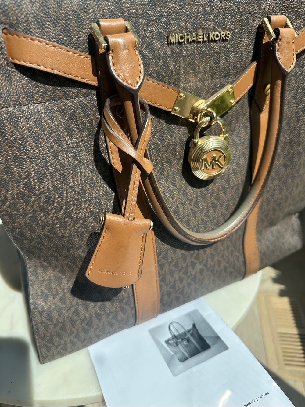 Michael Kors Brown Logo Tote with Tan Leather Accents and Gold Hardware - Picture 2 of 8